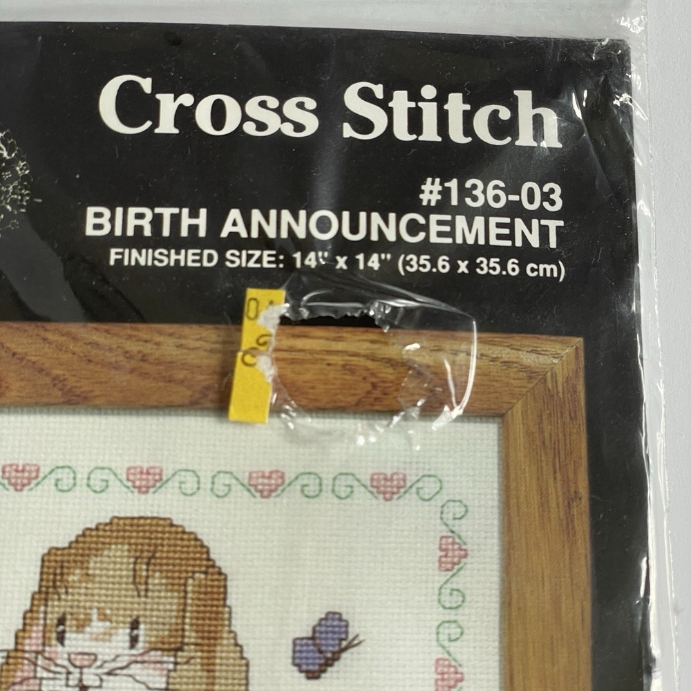 Janlynn 1992 Baby Wares Birth Announcement Cross Stitch Kit #136-03 14"x 14" New - Picture 3 of 5